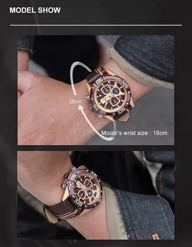 Vista 6 de NAVIFORCE Hombres Cronógrafo Reloj Impermeable Deporte Cuero Relojes Analógicos Cuarzo Fecha Negocios Moda Relojes de Pulsera para Hombr