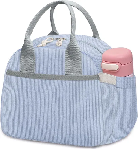 Vista 21 de Carry bloom Lonchera para mujer, lonchera aislada, bonita lonchera de pana reutilizable para el trabajo (1 rayas blancas y negras)