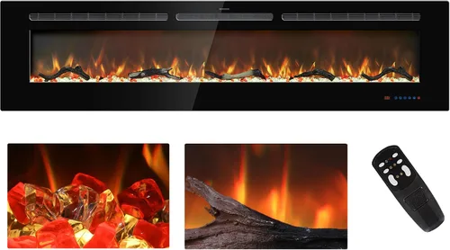 Vista 15 de Insertos de chimenea eléctrica de 30 pulgadas, calentador de chimenea empotrado y montado en la pared, chimenea lineal con termostato, control