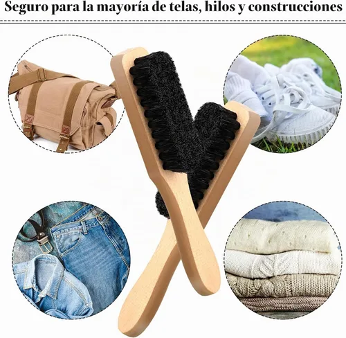 Vista 7 de 3 piezas de cepillo de manchas de lavandería cepillo de cerdas suaves muebles de terciopelo con mango de madera herramienta de manchas para limpieza