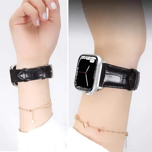 Vista 5 de Correa de cuero genuino compatible con Apple Watch Band de 1.496 in 1.575 in 1.614 in 1.654 in 1.732 in 1.772 in 1.811 in 1.929 in, mujeres