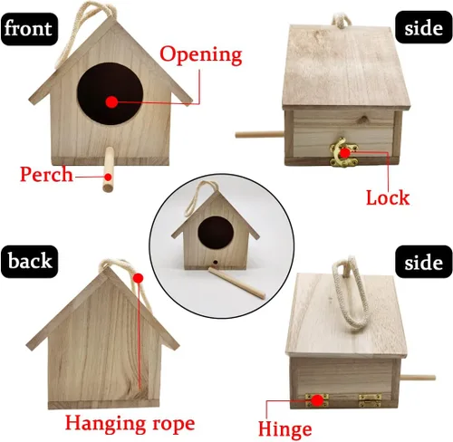 Vista 2 de Hamiledyi Casa de pájaros de madera,Casa de pájaros colgante para exterior,Jardín Patio Decorativo Pintado a Mano Birdhouse para Wren Sparrow