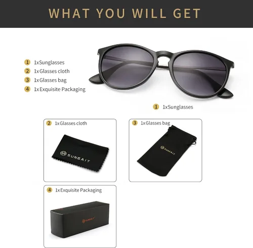 Vista 6 de SUNGAIT Gafas de sol redondas vintage para mujeres y hombres, estilo clásico retro