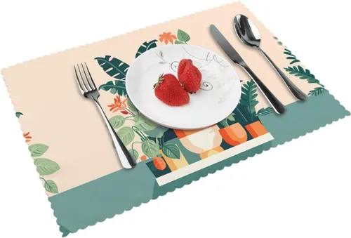 Vista 9 de Rectangular Placemats Set of 4, Heat Resistant Cartoon Banana Printed Kitchen Dining Table Mats