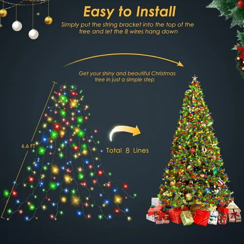 Vista 2 de Easy - Luces para árbol de Navidad de 8.2 pies, 280 LED x 8 líneas para árboles de Navidad de 6 a 7 pies Varios