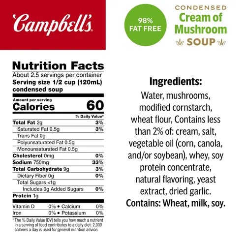 Vista 2 de Campbell’s - Sopa condensada de crema de champiñones 98% libre de grasa, lata de 10.5 onzas
