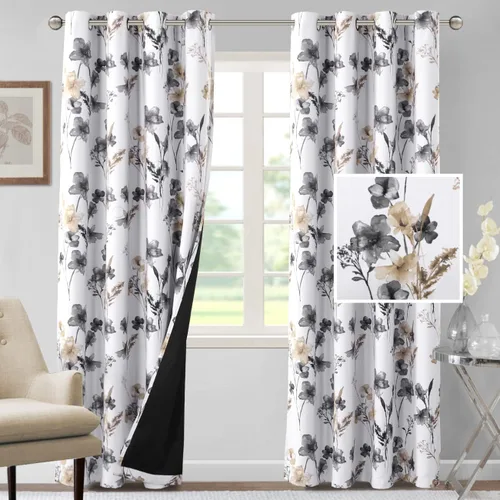 Vista 40 de H.VERSAILTEX - Cortinas 100% blackout con estampado floral de cattleyas, 45 pulgadas de largo, juego de 2 paneles térmicos con forro negro, a prueba