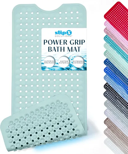 Vista 14 de SlipX Solutions - Tapete extralargo y de fuerte agarre para tina y ducha, para adultos mayores y niños, 39x16 pulgadas, antideslizante, agujeros