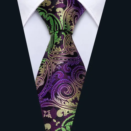 Vista 222 de Barry.Wang - Juego de corbata de seda para hombre, diseño de cachemira, pañuelo y gemelos de bolsillo