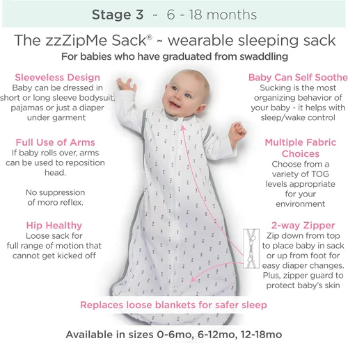 Vista 3 de SwaddleDesigns Saco de dormir de franela de algodón, manta sin mangas con cremallera de 2 vías, fabricado en Estados Unidos
