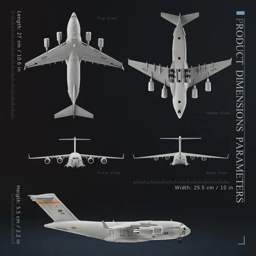 Vista 5 de HANGHANG Escala 1/200 de la Fuerza Aérea de los Estados Unidos C-17 Global Overlord Transporte Estratégico Avión de Ataque Avión de Ataque Avión