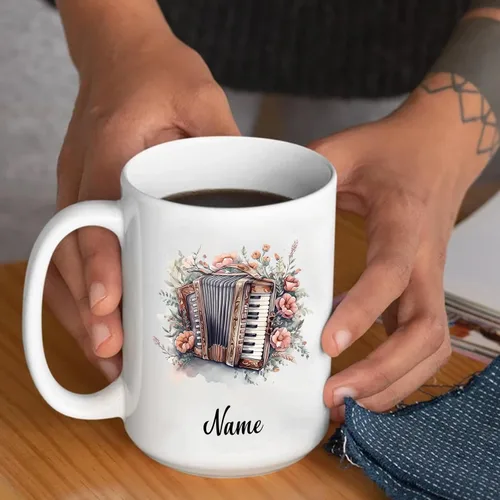 Vista 3 de Taza de café de acordeonista personalizada, 11 o 15 onzas, taza blanca para músico, regalo para los amantes del acordeonista