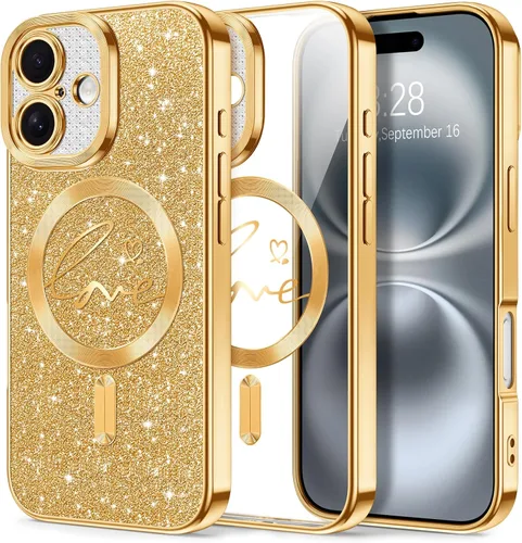 Vista 78 de Hython Funda para iPhone Air con purpurina, compatible con MagSafe Love Heart fundas magnéticas transparentes para teléfono para mujeres y niñas