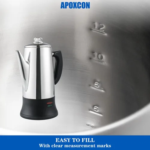 Vista 6 de APOXCON Cafetera eléctrica de acero inoxidable con perilla de progreso de cerveza transparente resistente al calor, mantiene el calor y sirve Acero