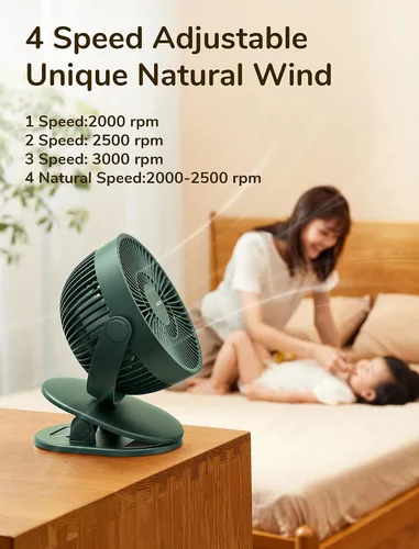 Vista 2 de JISULIFE Ventilador de cochecito de bebé con clip, funciona con batería de 4000 mAh, portátil, diseño de ranura pequeña y silenciosa, 4 velocidades