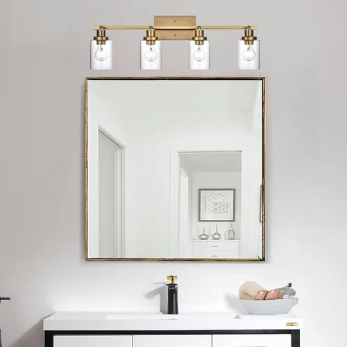 Vista 6 de MELUCEE Kit de Iluminación de Riel de 4 Luces, Luminarias de Latón para Tocador de Baño con Cabezal de Riel Ajustable, Lámpara de Techo Tipo Foco