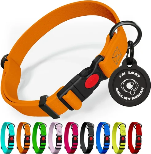 Vista 15 de Collar de perro ajustable con código QR identificación adjunta, fabricado en Estados Unidos, collar de perro resistente al agua con hebilla