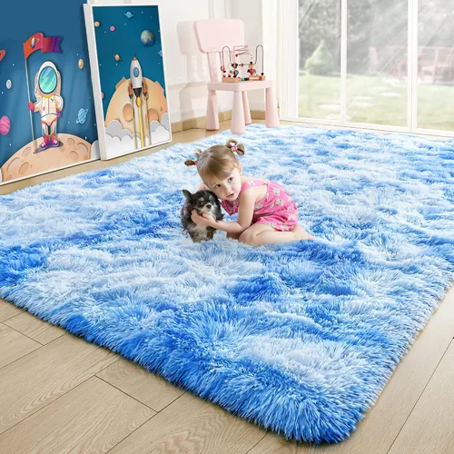 Vista 92 de Noahas Alfombras de Área Grandes y Esponjosas de 5x8 pies para Sala de Estar y Dormitorio, Alfombra Gruesa de Pelo Largo Beige y Blanca, Alfombra
