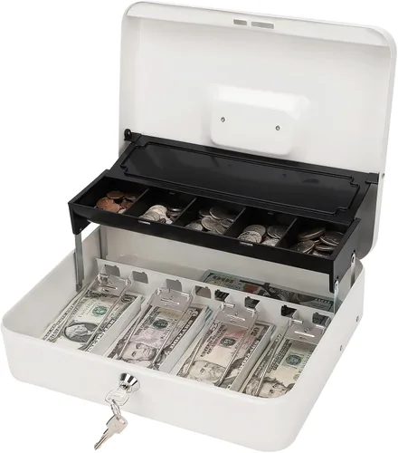 Vista 20 de Jssmst - Caja de efectivo de metal grande con bandeja de dinero,Caja de bloqueo