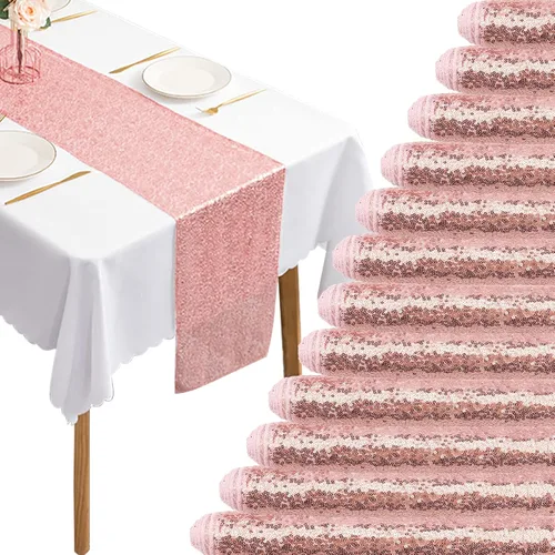 Vista 10 de 12 Paquetes de Caminos de Mesa con Lentejuelas Brillantes para Comedor para Cumpleaños, Bodas, Compromisos, Nupciales, Baby Shower, Despedida