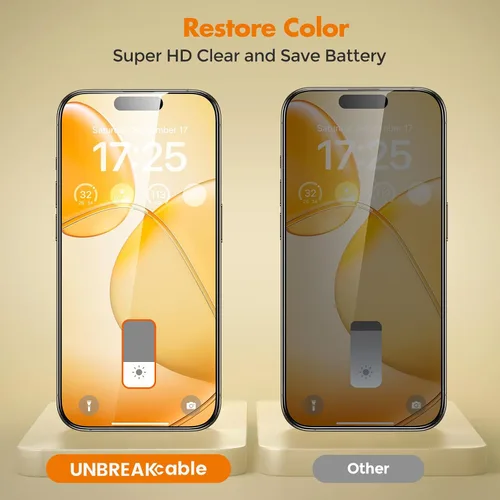 Vista 7 de UNBREAKcable Protector de pantalla de privacidad para iPhone 15, cobertura completa, vidrio templado inastillable [borde a borde]