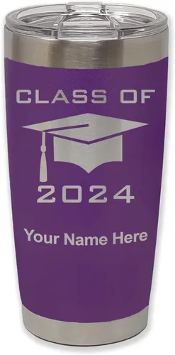 Vista 39 de LaserGram Vaso aislado al vacío de 20 onzas, grado de tapa clase de 2024, 2025, 2026, 2027, 2028, grabado personalizado incluido (negro)