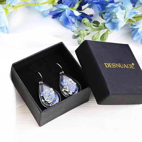 Vista 7 de Forget Me Not Handmade Pressed Flower Earrings Sterling Silver Drop Dangle Resin Dry Flower Earrings for Women Trendy