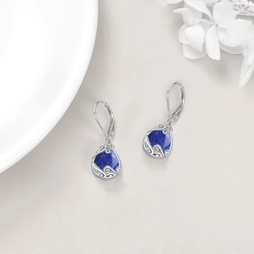 Vista 220 de Aretes colgantes con forma de lágrima de filigrana de piedra lunar de plata de ley 925 con cierre de palanca para mujer, regalos de joyería
