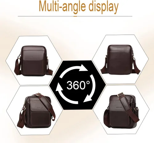 Vista 7 de Leathario Bolso bandolera para hombre, de cuero vegano, bolso de mensajero para el trabajo, negocios, viajes