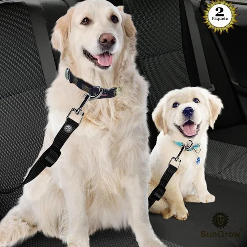 Vista 2 de SunGrow Cinturón de seguridad para perro para automóvil, cinturón de seguridad ajustable de nailon para mascotas, compatible con todos los Negro