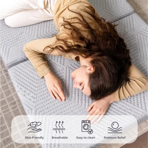 Vista 4 de CH Charme House - Colchón plegable, cubrecolchón de espuma viscoelástica de triple pliegue de 4 pulgadas, tamaño Twin XL, para cama de invitados