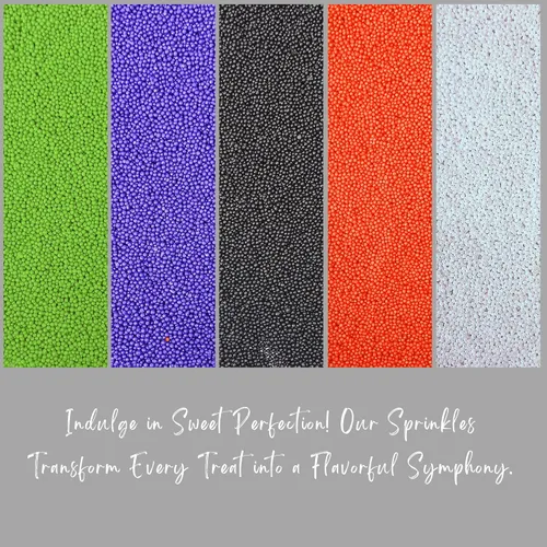 Vista 8 de Confect Sprinkles - Mezcla de perlas en plata, naranja, morado irlandés, negro y verde lima, bolas de discoteca comestibles para hornear, decoración
