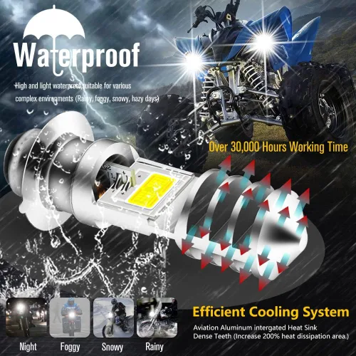 Vista 5 de Bombilla LED H6M AC/DC 12-48V P15D Hi-Lo Beam blanco 6000K LED bombilla de motocicleta para Ya maha ATV YF Z YF M Raptor Grizzly Ko diak Moto