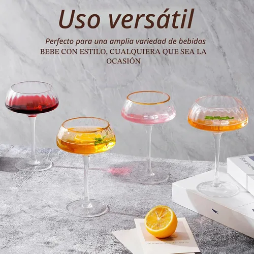 Vista 7 de Lysenn Juego de Copas Coupe de 4 - Copas de Martini Premium Sopladas a Mano - Perfectas para Cóctel y Champán – 8.45 oz, Transparentes