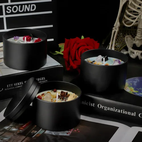 Vista 2 de YJHSS Paquete de 12 tarros para velas, latas de vela de 4 onzas con tapas, tarros de vela de metal vacíos para hacer velas, contenedores para velas