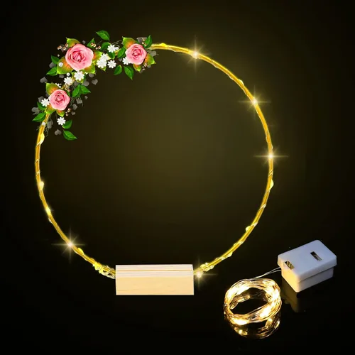 Vista 2 de Centros de mesa decorativos 10 piezas de 12 pulgadas, aros florales de metal para centros de mesa de boda para mesas con luces. Anillos de aro