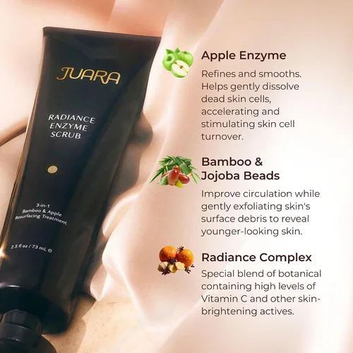 Vista 4 de JUARA Radiance Enzyme Scrub - Exfoliante facial con enzimas de manzana y cuentas de bambú - Exfoliante facial iluminador minimiza los poros