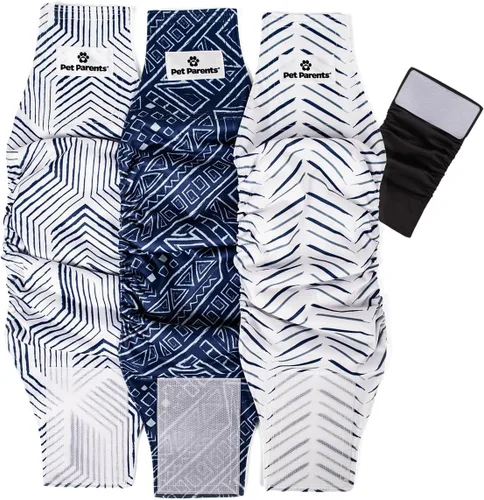 Vista 11 de Pet Parents - Bandas abdominales y extensores lavables prémium para perros machos - Pañales para perros machos - Paquete de 3 - Color: negro
