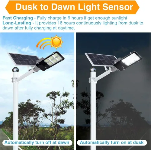 Vista 2 de 6000W Luz de calle LED solar para exteriores, luz de inundación de seguridad del atardecer al amanecer con control remoto, inalámbrica, impermeable