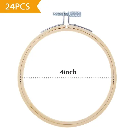 Vista 2 de Caydo 24 aros de bordado de 4 pulgadas a granel al por mayor de punto de cruz para bordado, artesanía de arte, costura práctica y decoración