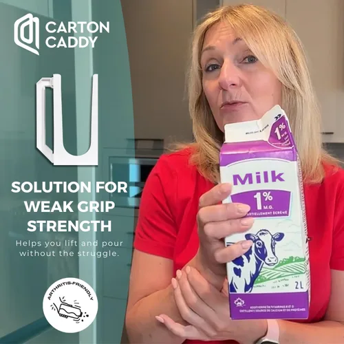 Vista 5 de Carton Caddy Soporte XL de cartón de leche de medio galón con asa, caja de jugo, botella de refresco y soporte de leche de medio galón con asa, sin