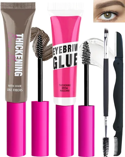 Vista 15 de Kit de gel de cejas teñido impermeable, gel de rímel de cejas engrosante y pegamento de cejas de ajuste transparente, crema de cejas de relleno