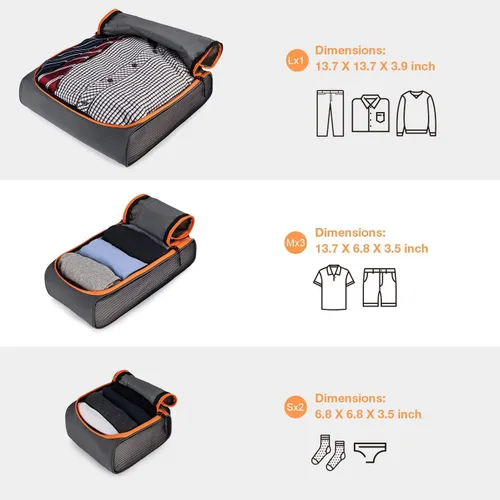 Vista 2 de BAGSMART - Cubitos de compresión, 3 tamaños, organizador de equipaje de viaje, para accesorios de transporte