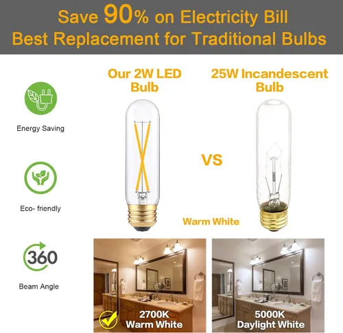 Vista 6 de Bombillas LED tubulares regulables de 2 W, blanco cálido de 2700 K, bombilla de filamento estilo Edison, bombilla vintage T10 equivalente a 25 W
