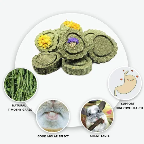 Vista 3 de Bunny Juguetes para masticar dientes, palitos molares de madera de manzana orgánica con círculos de heno de Timothy para conejo, chinchilla, conejo