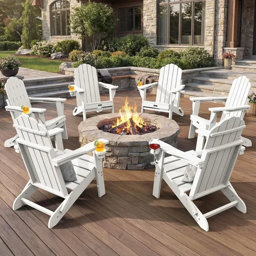 Vista 33 de Silla Adirondack plegable, silla Adirondack de HDPE con 2 soportes para tazas, sillas para fogatas al aire libre de fácil montaje para patio