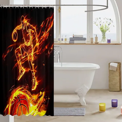 Vista 51 de Decorative White Baseball Shower Curtain Waterproof Polyester Fabric,Red Baseball Bat Bath Curtain Home Bathroom Decor Hanging Curtain with Hooks 72