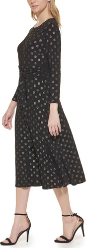 Vista 3 de Tommy Hilfiger Women's Long Sleeve Jersey Midi Dress With Pleated Skirt