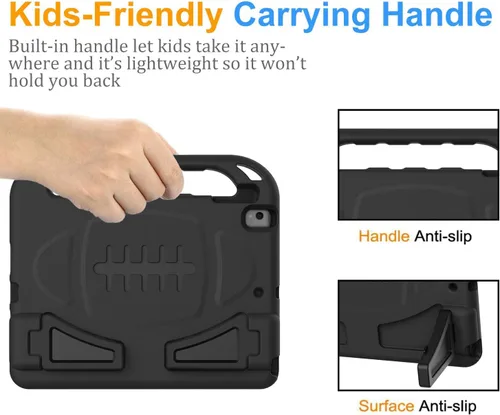 Vista 4 de BMOUO Funda para niños para iPad de 9ª/8ª/7ª generación (2021/2020/2019), con protector de pantalla integrado, soporte con mango a prueba de golpes