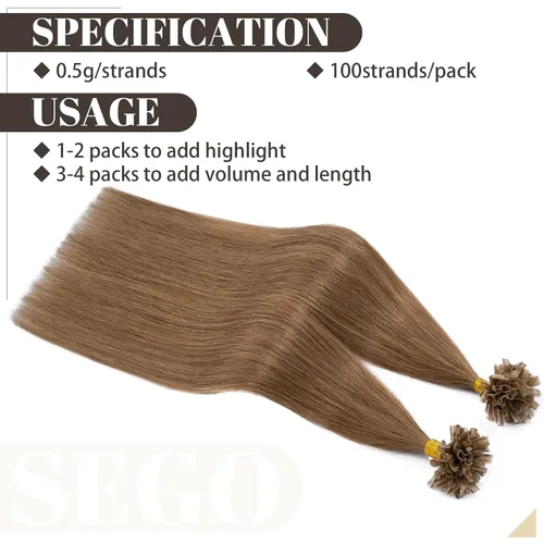 Vista 140 de SEGO Extensiones de cabello humano con micro cuentas, extensiones de cabello humano con micro bucle, lacio, natural, fusión fría, 1.76 oz/paquete